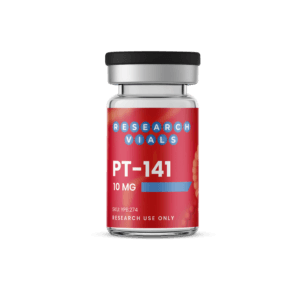PT-141 10 mg research vial -- bremelanotide melanocortin receptor agonist studied in sexual-function research.