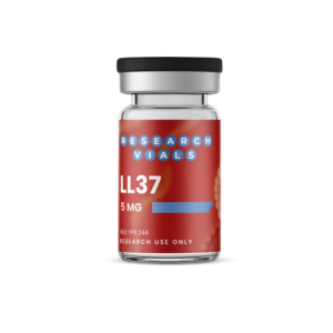 LL-37 5 mg research vial -- human cathelicidin antimicrobial peptide studied in innate immunity research.