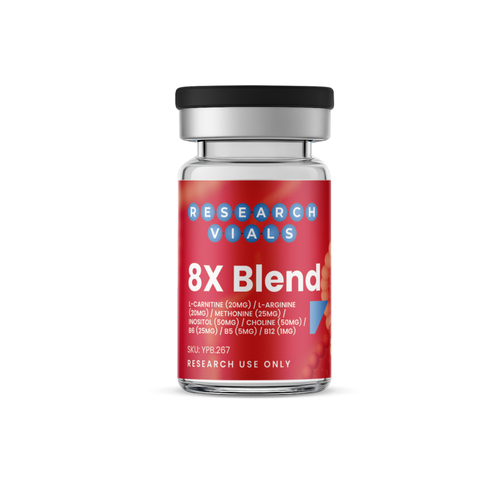 8X Blend L-Carnitine (20mg) / L-Arginine (20mg) / Methonine (25mg) / Inositol (50mg) / Choline (50mg) / B6 (25mg) / B5 (5mg) / B12 (1mg)